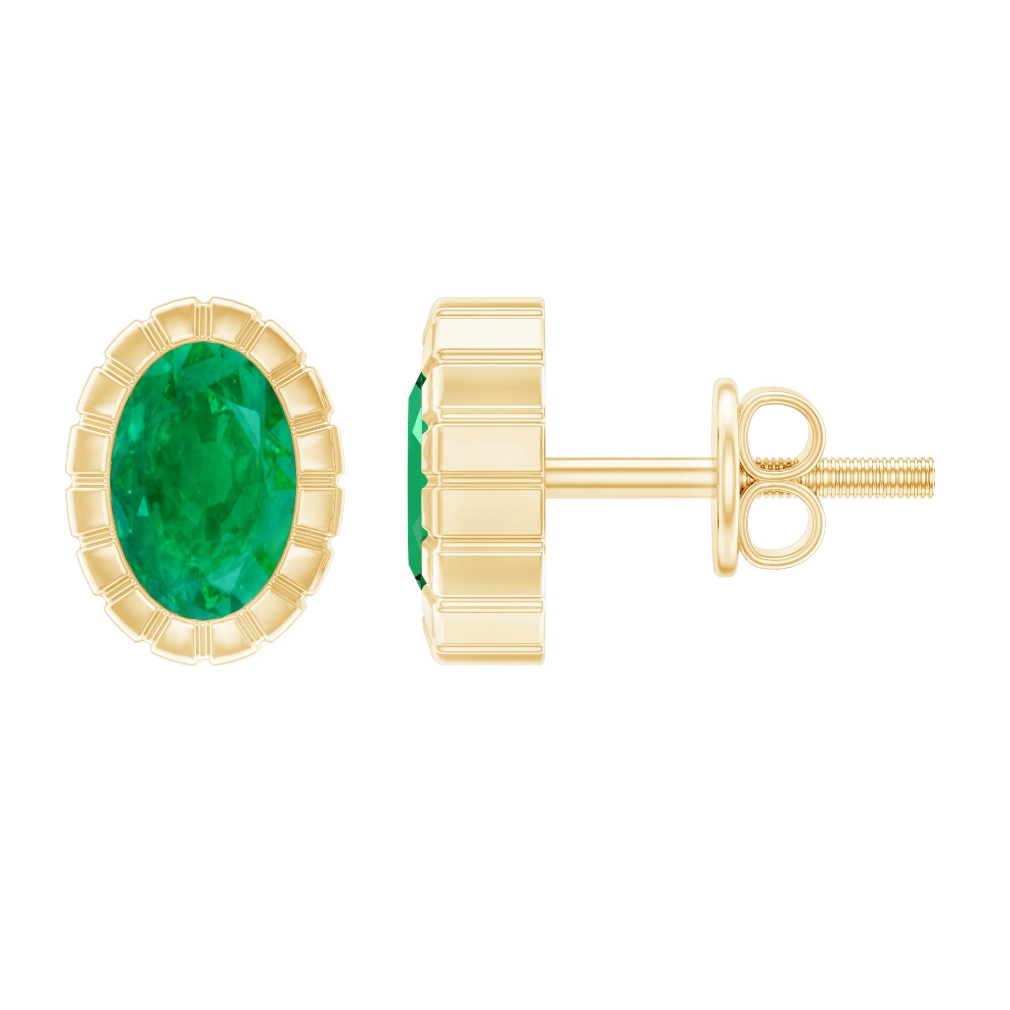 Emerald Solitaire Stud Earrings - Oval Bezel Setting | Minimalist Everyday Jewelry