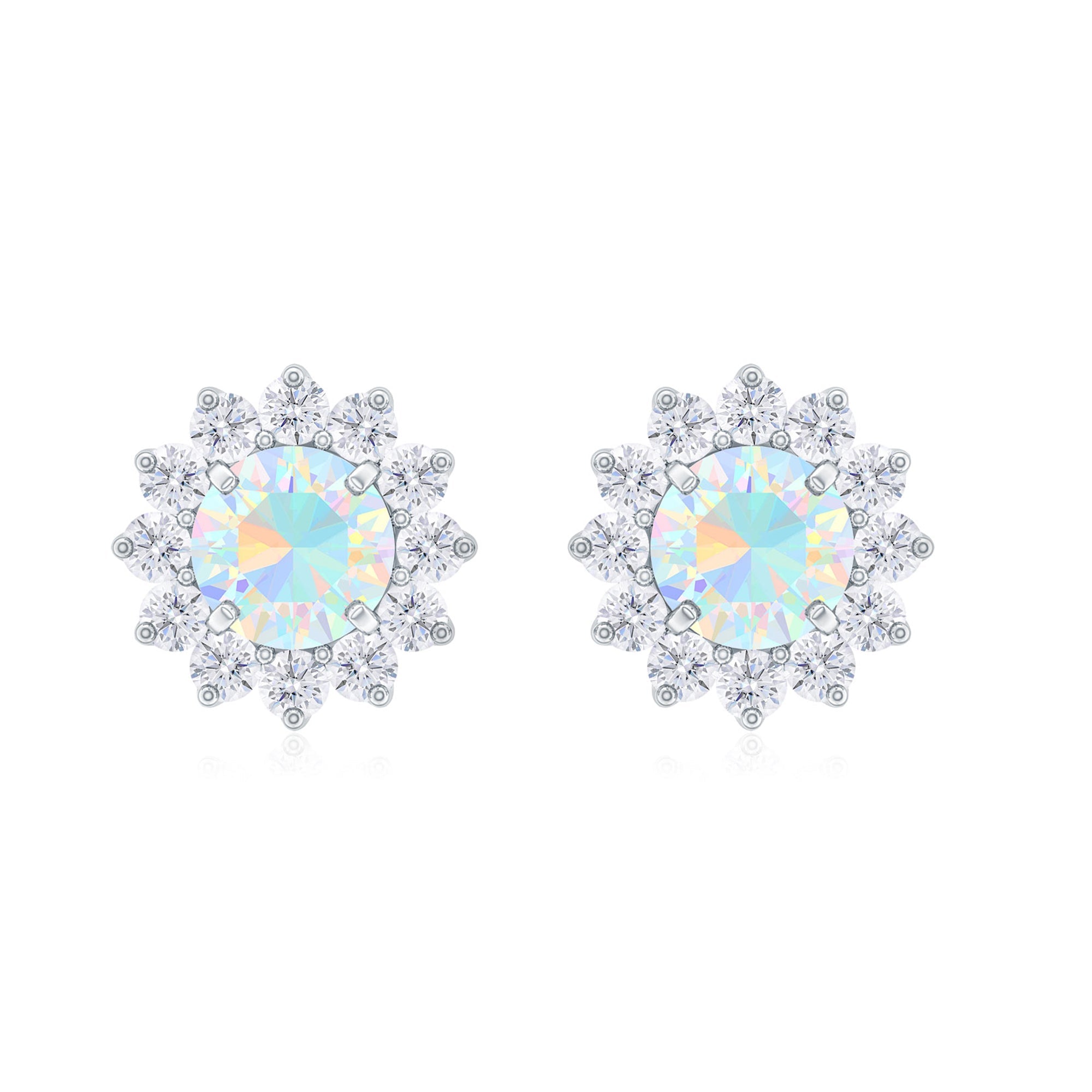 Real Ethiopian Opal Flower Stud Earrings with Diamond Halo