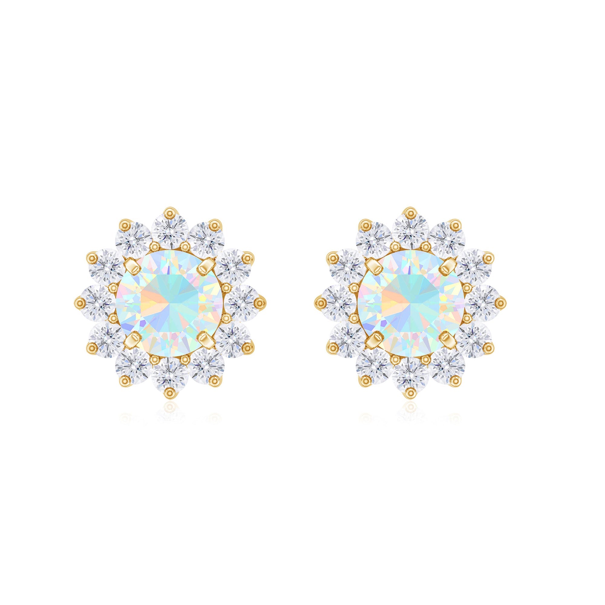 Real Ethiopian Opal Flower Stud Earrings with Diamond Halo