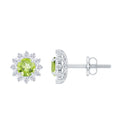 Peridot Stud Earrings – 1 Carat Peridot Earrings with Diamond Halo Floral Design