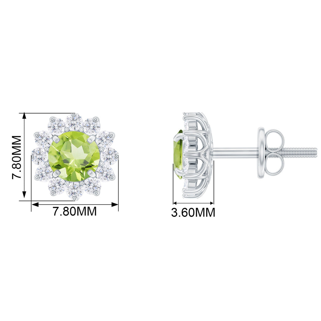 Peridot Stud Earrings – 1 Carat Peridot Earrings with Diamond Halo Floral Design