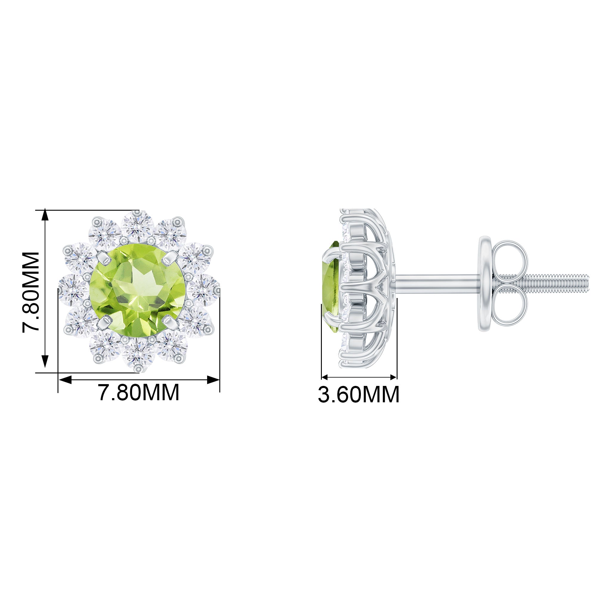 Peridot Stud Earrings – 1 Carat Peridot Earrings with Diamond Halo Floral Design