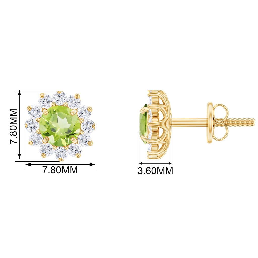 Peridot Stud Earrings – 1 Carat Peridot Earrings with Diamond Halo Floral Design