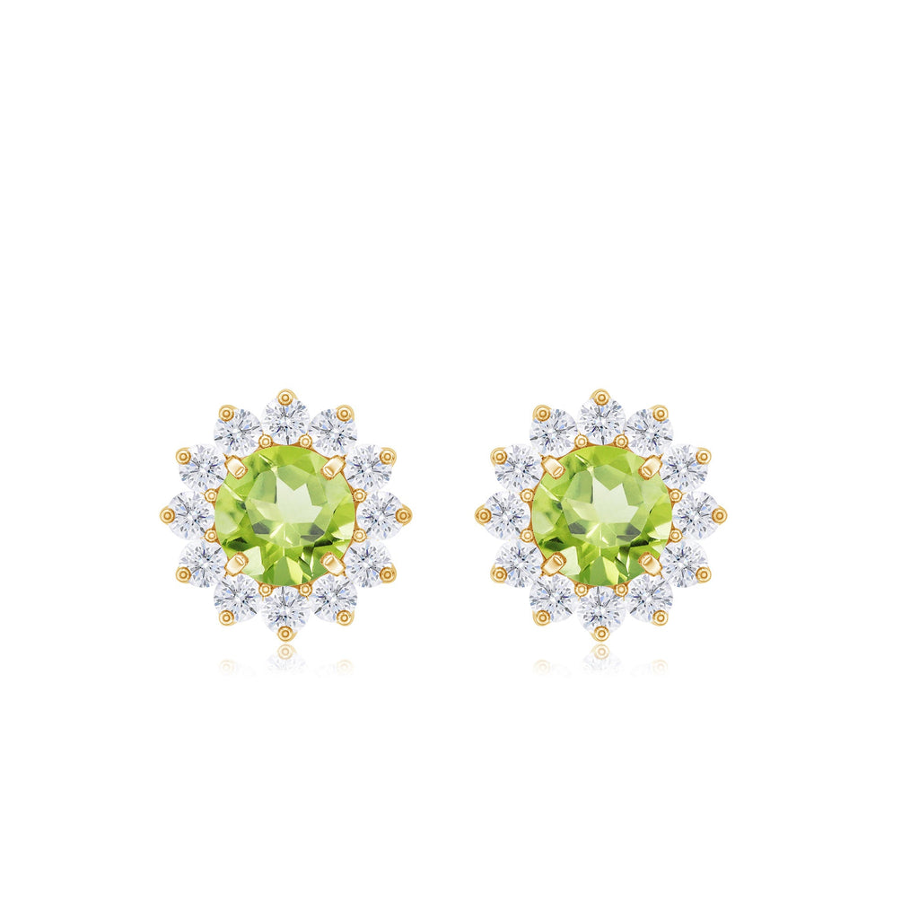 Peridot Stud Earrings – 1 Carat Peridot Earrings with Diamond Halo Floral Design