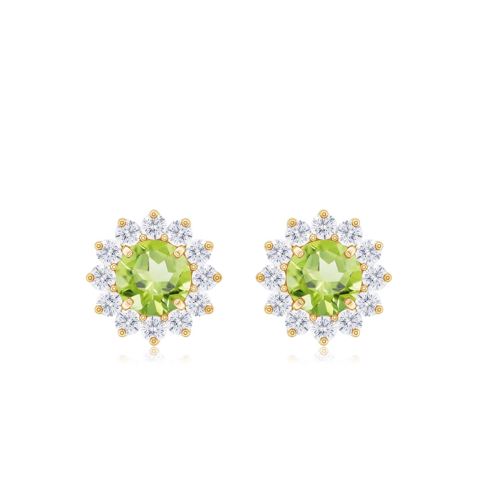Peridot Stud Earrings – 1 Carat Peridot Earrings with Diamond Halo Floral Design
