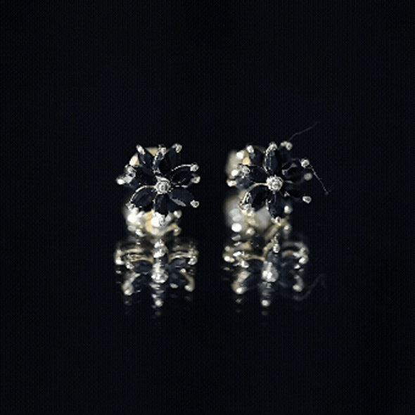 Black Onyx Earrings – Marquise Shape Floral Studs With Secure Screw Backs