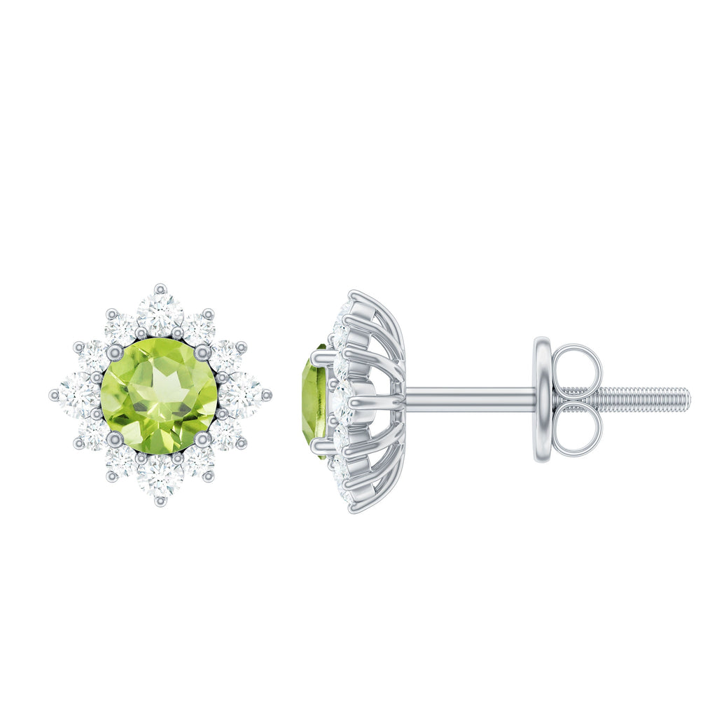 Peridot Stud Earrings – Diamond Halo Earrings | Green Gemstone Jewelry