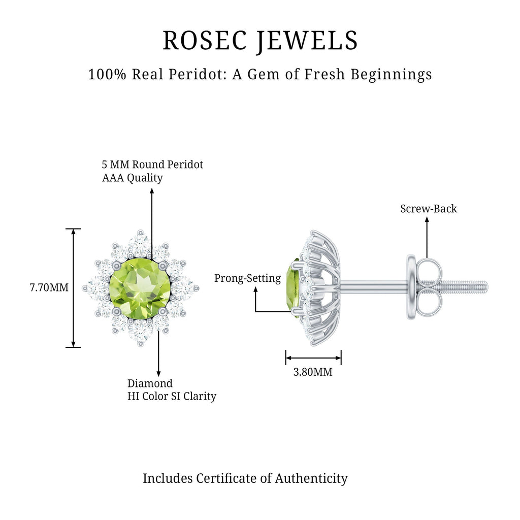 Peridot Stud Earrings – Diamond Halo Earrings | Green Gemstone Jewelry