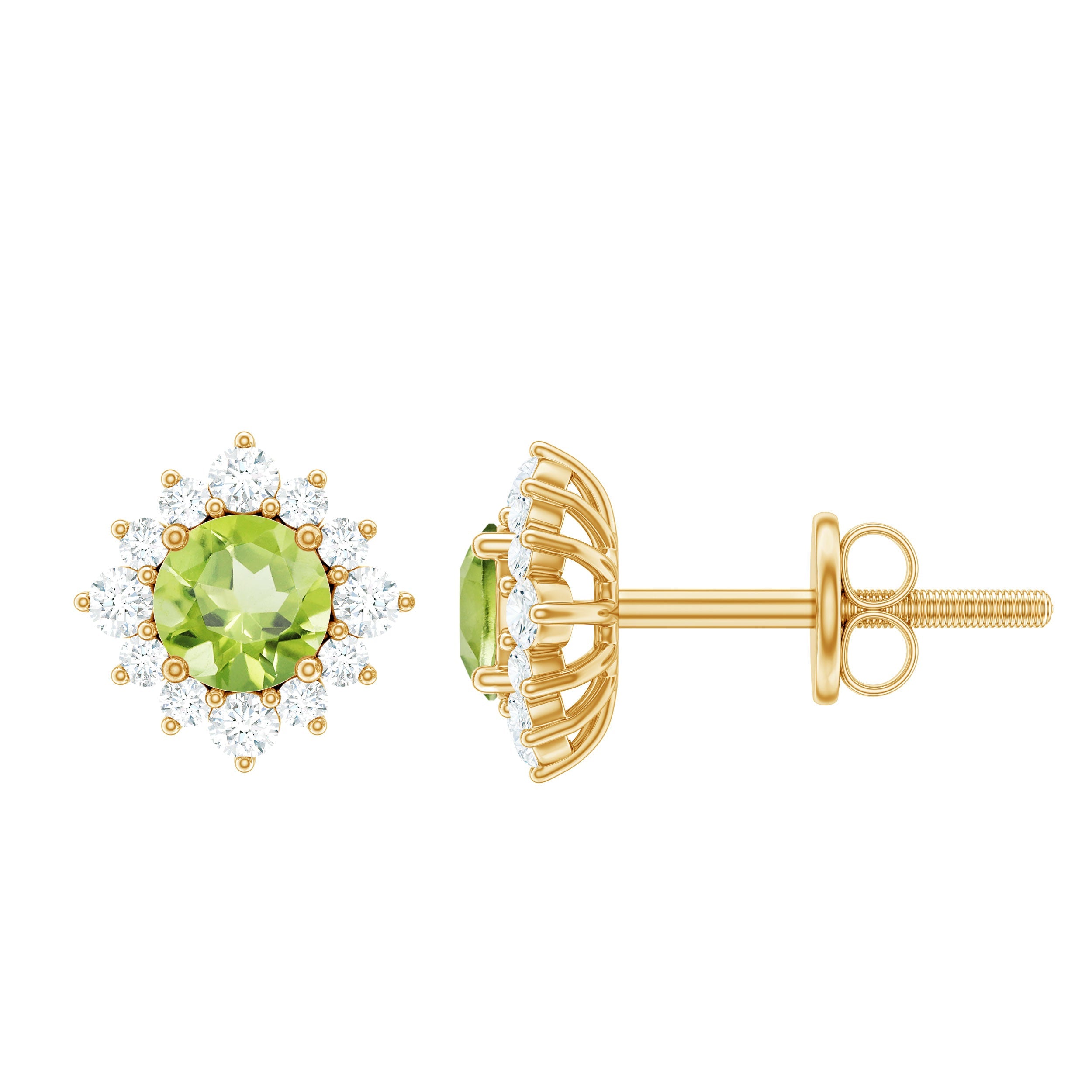Peridot Stud Earrings – Diamond Halo Earrings | Green Gemstone Jewelry