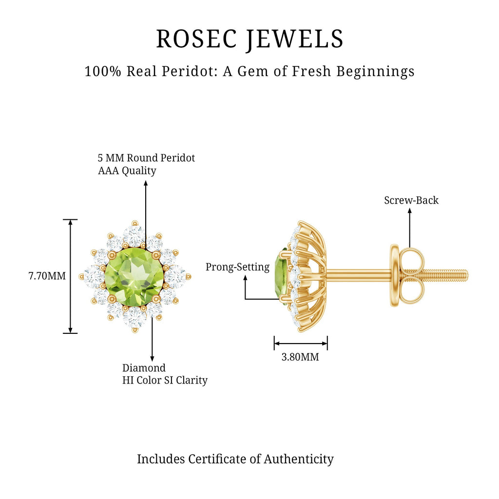 Peridot Stud Earrings – Diamond Halo Earrings | Green Gemstone Jewelry