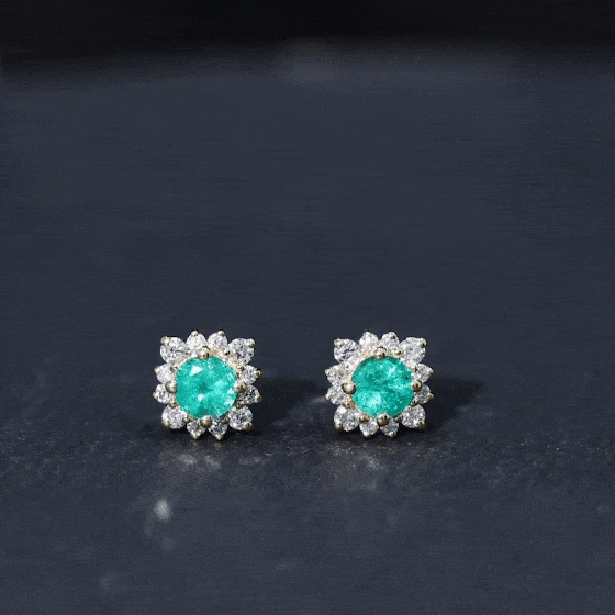 Emerald Stud Earrings – Classic Halo Earrings with Diamond Halo & 5MM Emerald Studs