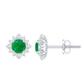 Emerald Stud Earrings – Classic Halo Earrings with Diamond Halo & 5MM Emerald Studs
