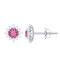 Pink Tourmaline Earrings – Round Cut AAA Tourmaline Stud Earrings with Diamond Halo
