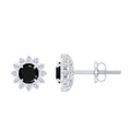 Black Spinel Earrings – Classic Halo Stud Earrings in Solid Gold Prong Setting
