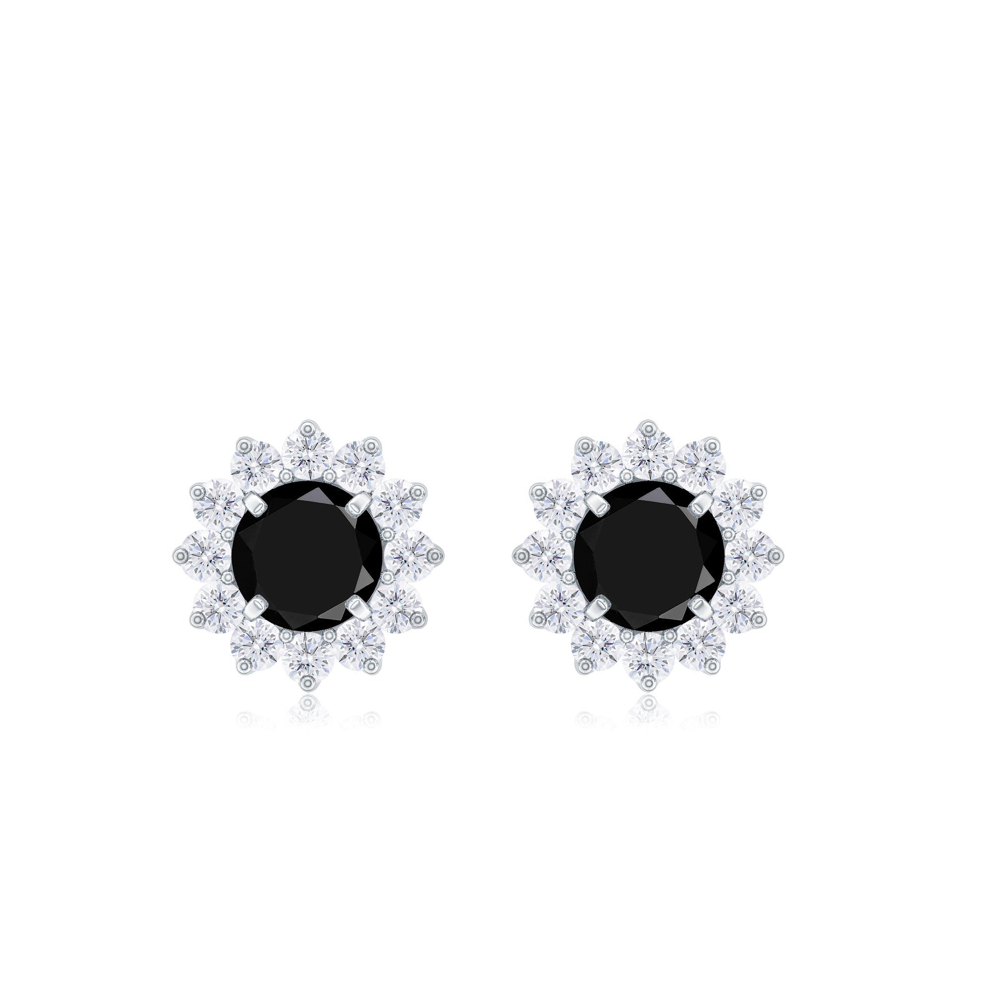 Black Spinel Earrings – Classic Halo Stud Earrings in Solid Gold Prong Setting