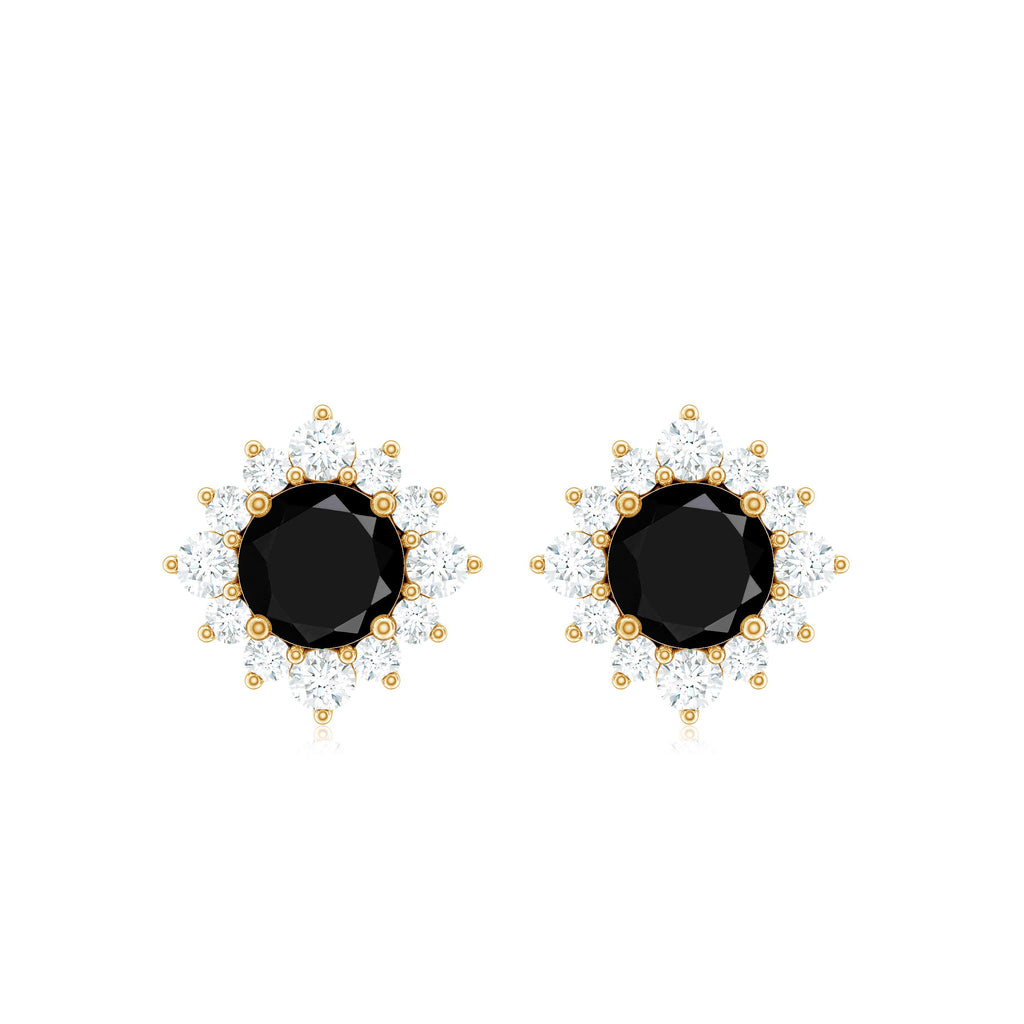 Black Onyx Stud Earrings – Diamond Halo Earrings | Classic Prong Setting Studs