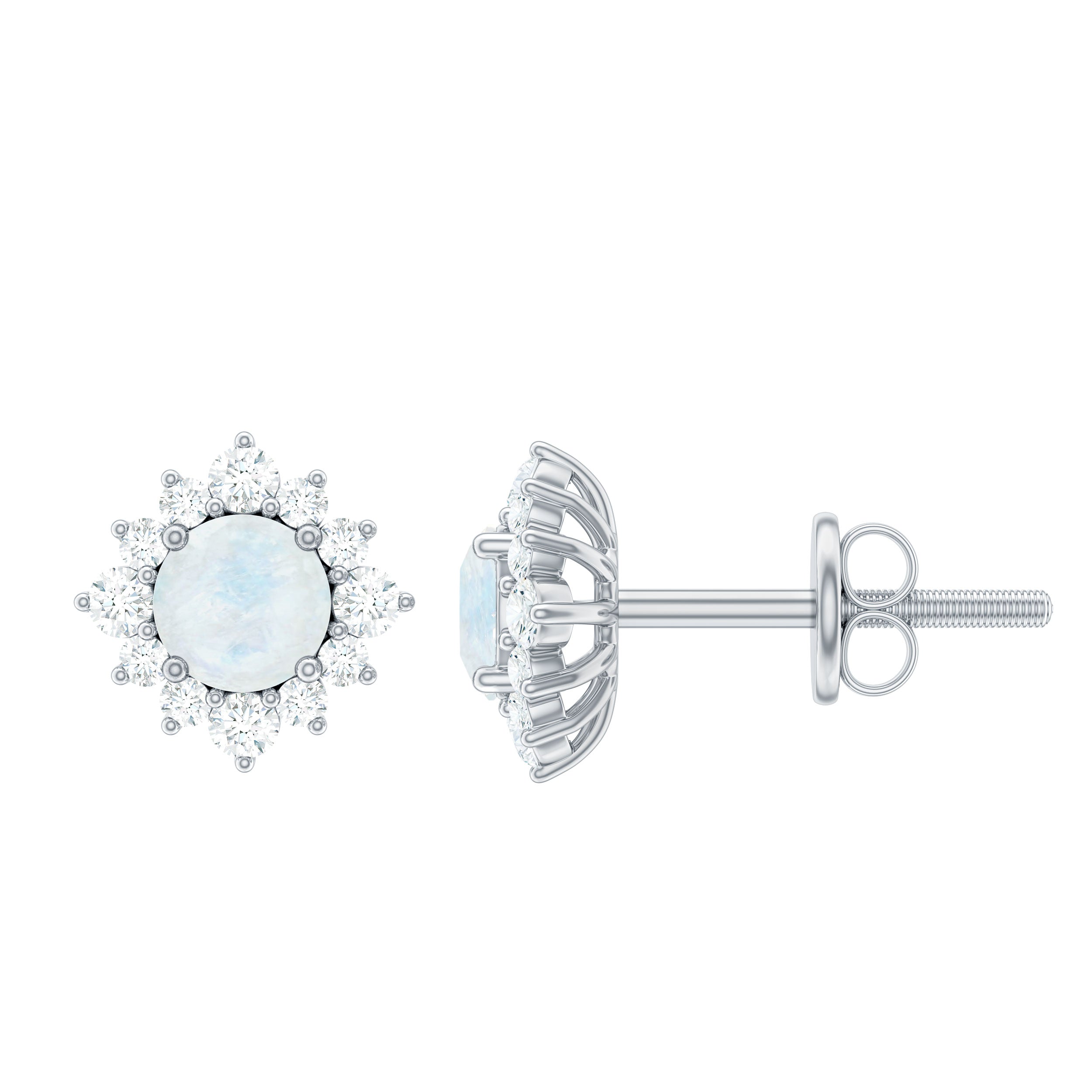 Moonstone Stud Earrings – Classic Diamond Halo Earrings With AAA Quality Gemstone