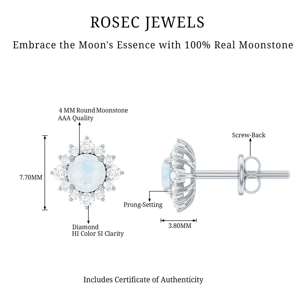 Moonstone Stud Earrings – Classic Diamond Halo Earrings With AAA Quality Gemstone