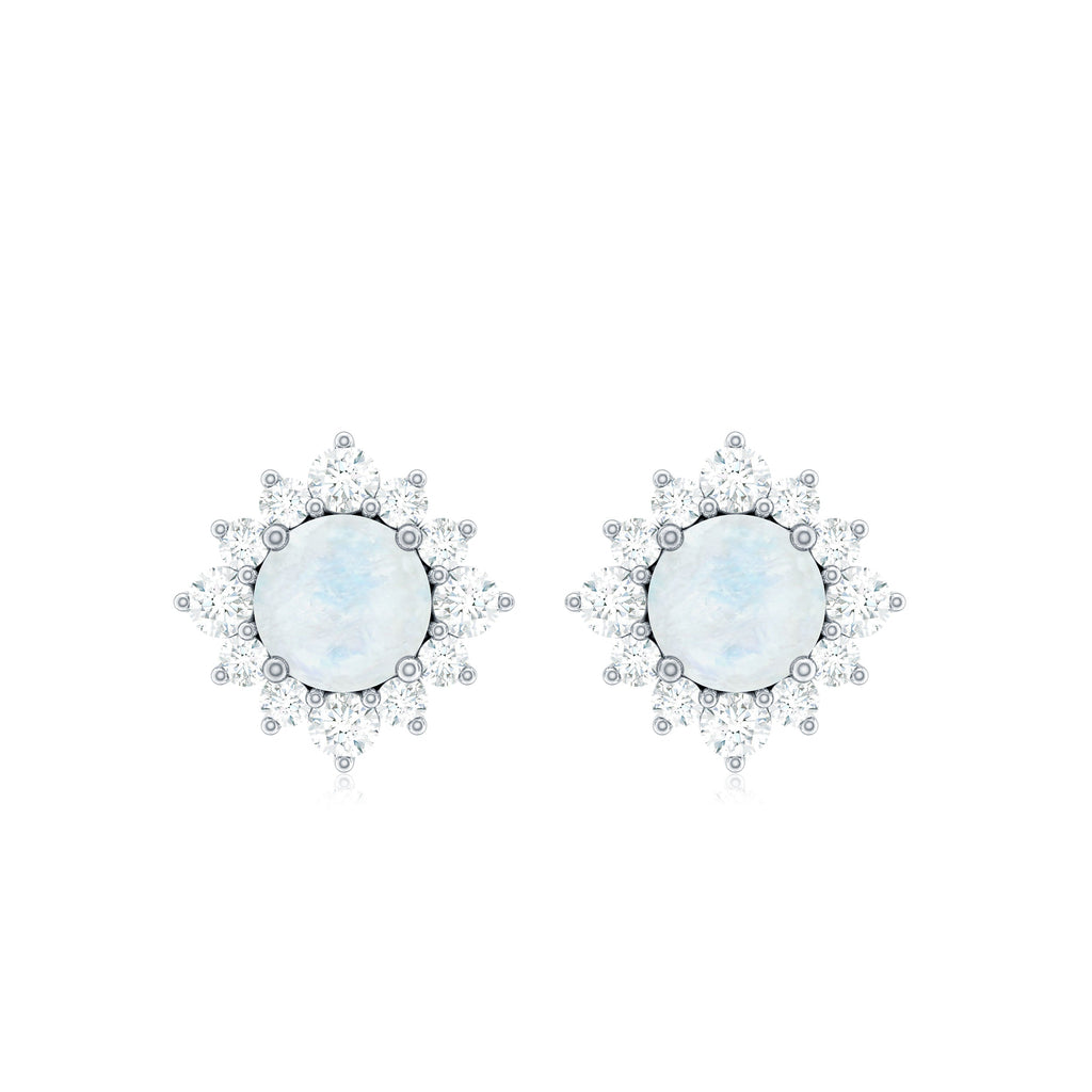 Moonstone Stud Earrings – Classic Diamond Halo Earrings With AAA Quality Gemstone