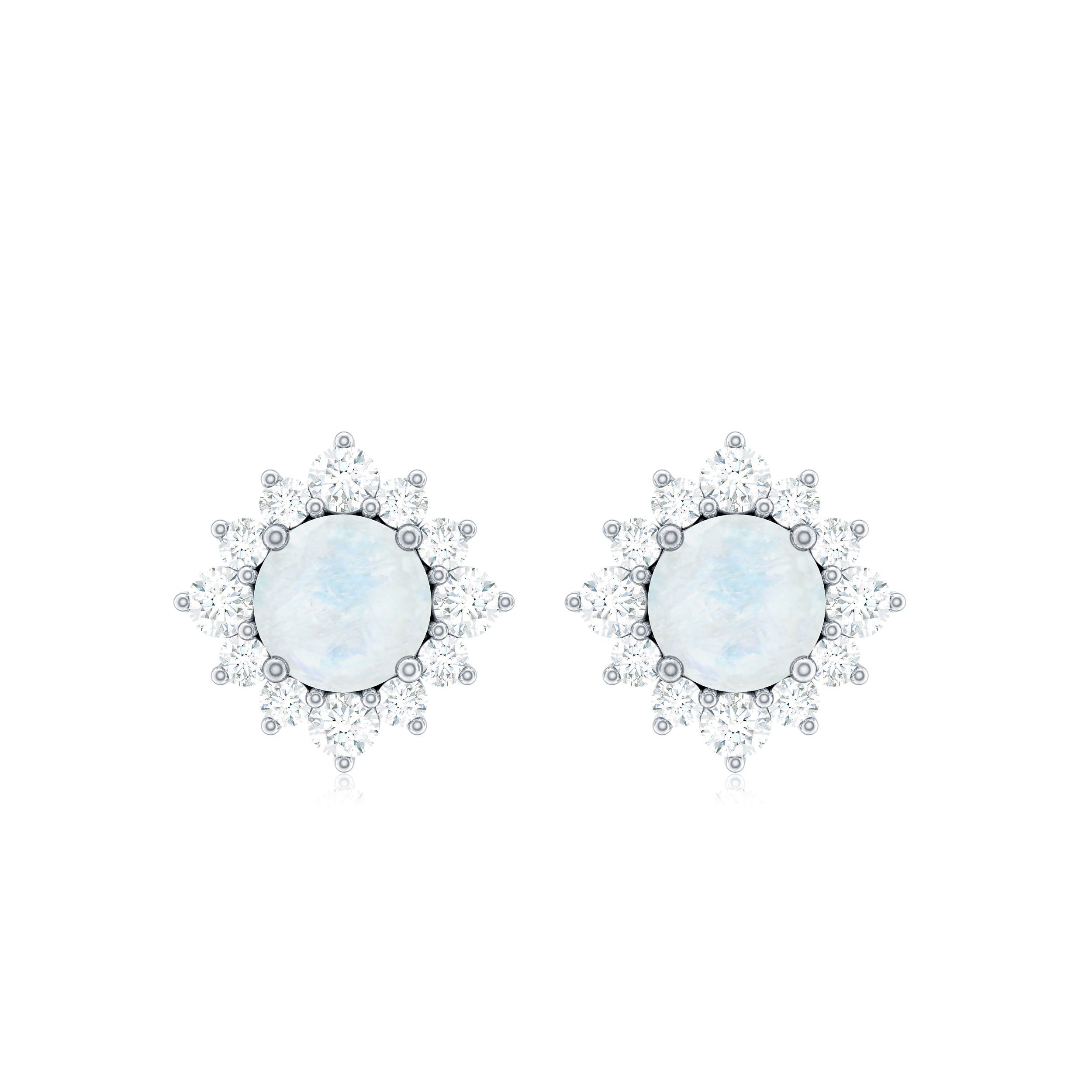 Moonstone Stud Earrings – Classic Diamond Halo Earrings With AAA Quality Gemstone