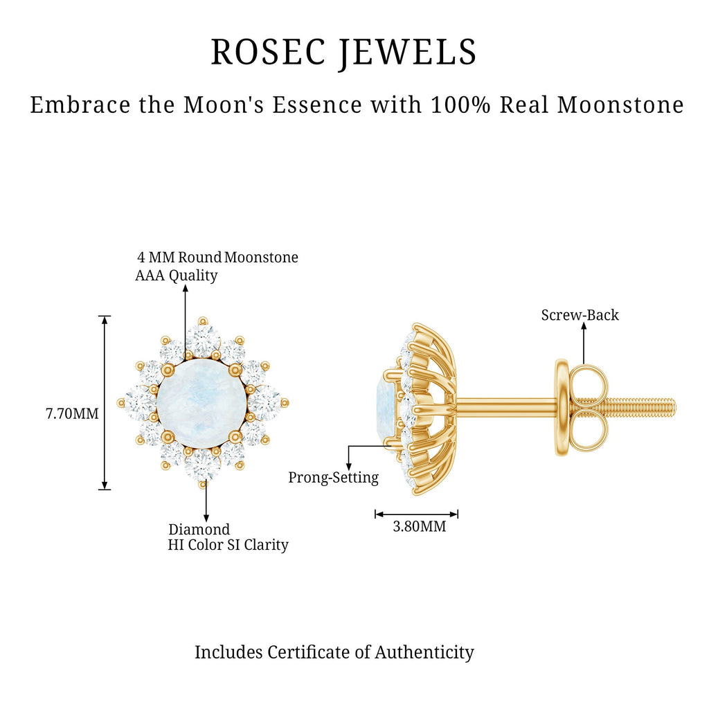 Moonstone Stud Earrings – Classic Diamond Halo Earrings With AAA Quality Gemstone