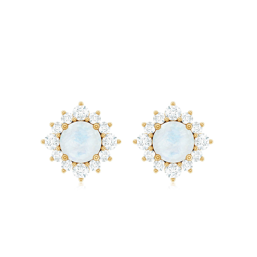 Moonstone Stud Earrings – Classic Diamond Halo Earrings With AAA Quality Gemstone