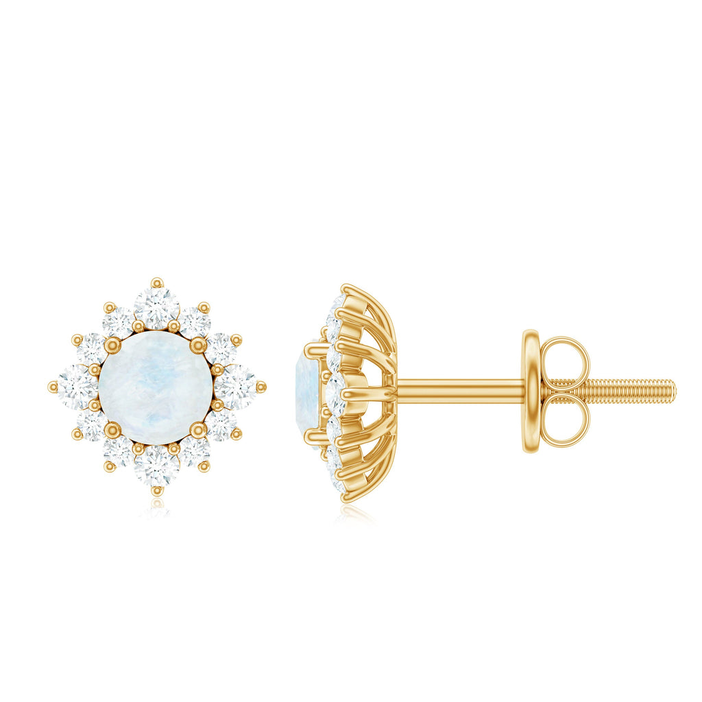 Moonstone Stud Earrings – Classic Diamond Halo Earrings With AAA Quality Gemstone