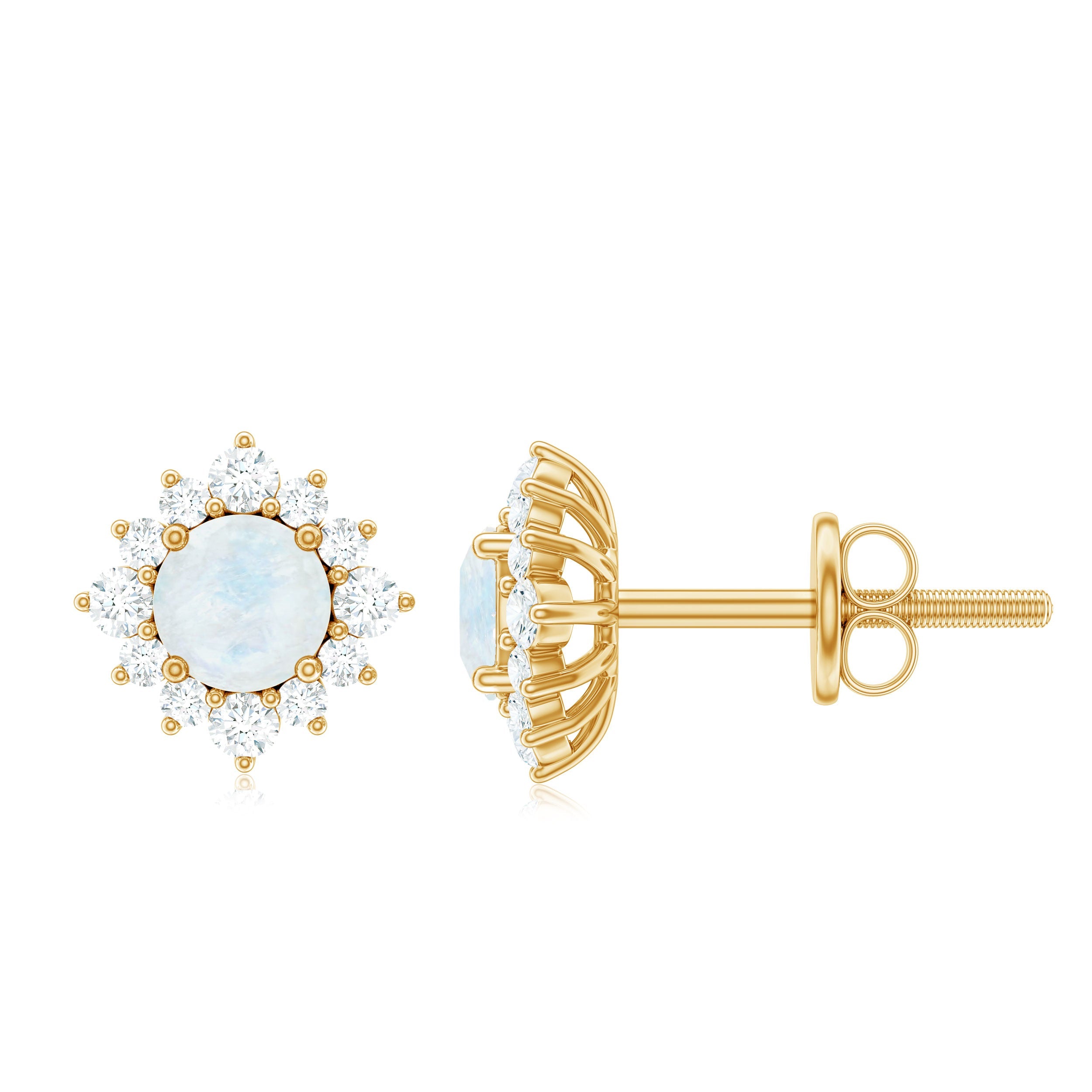 Moonstone Stud Earrings – Classic Diamond Halo Earrings With AAA Quality Gemstone