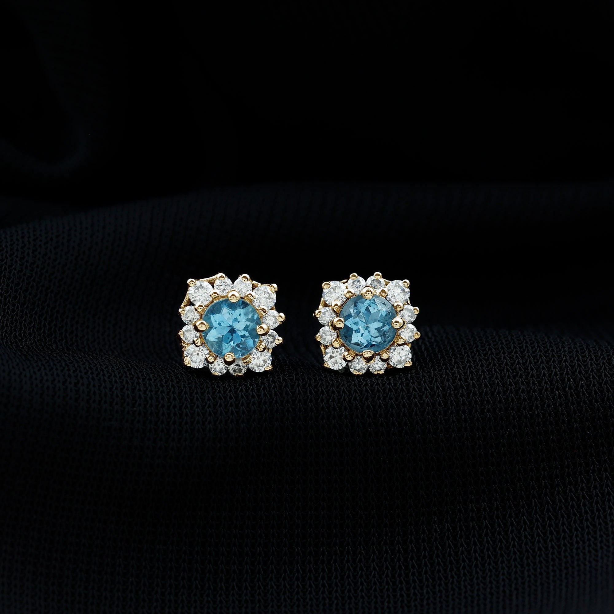 Aquamarine Stud Earrings – Diamond Halo Design with AAA Quality Gemstones