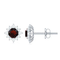 Garnet Stud Earrings - 0.6 Carat Classic Stud Earrings with Diamond Halo