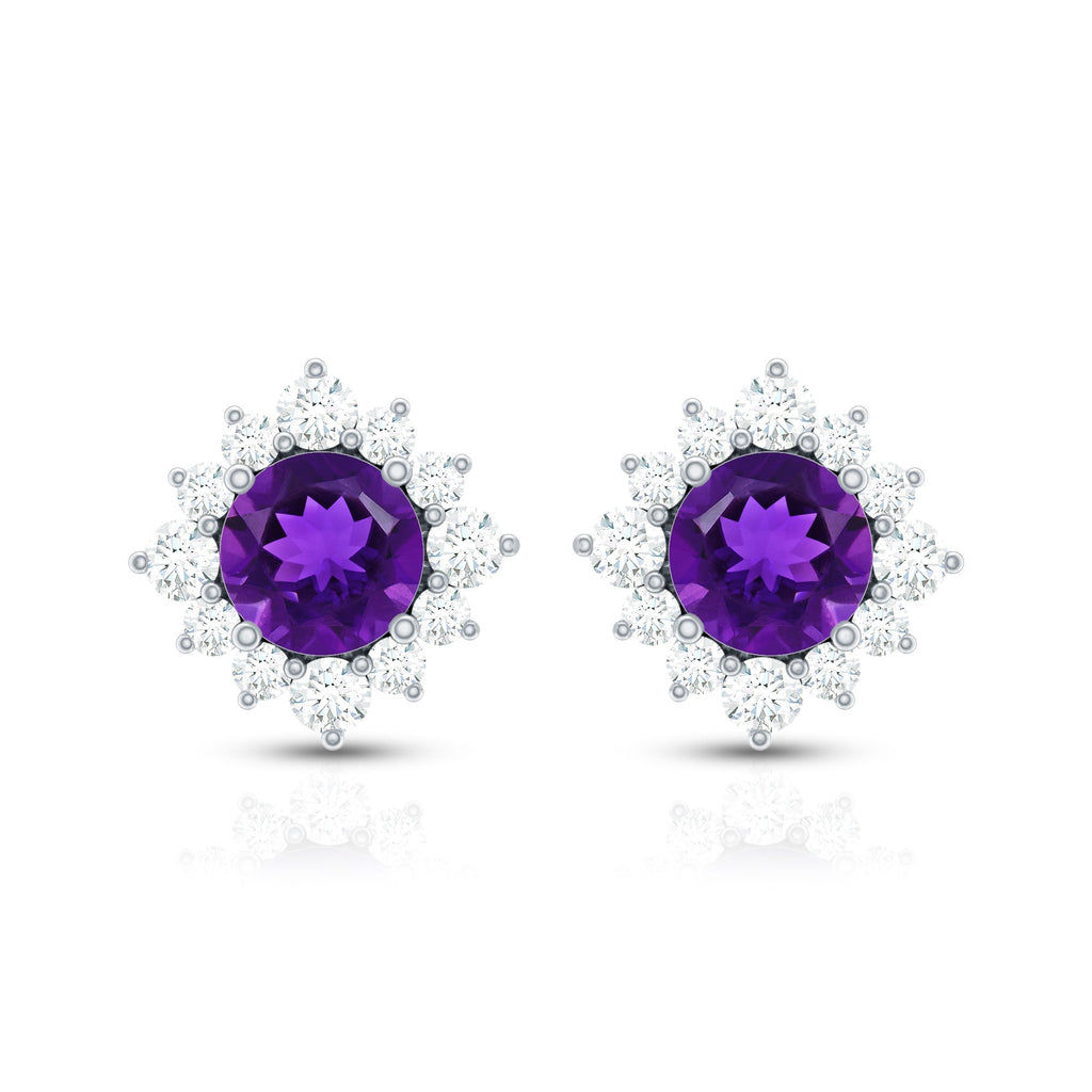 Amethyst Stud Earrings – Diamond Halo Earrings | AAA Quality Violet Gemstone