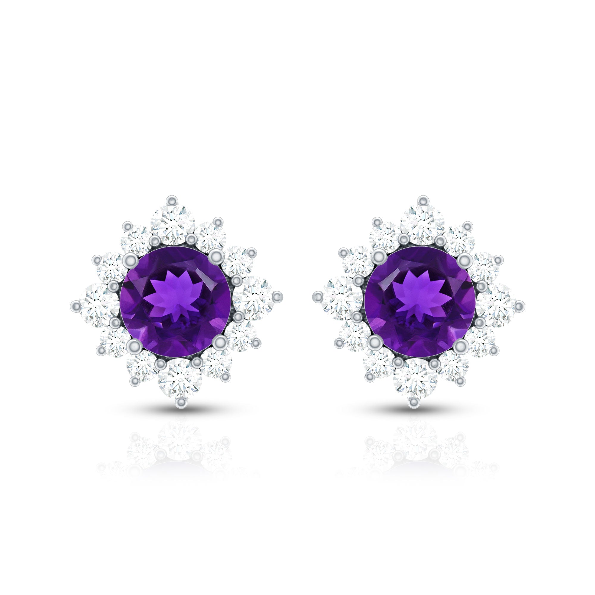 Amethyst Stud Earrings – Diamond Halo Earrings | AAA Quality Violet Gemstone