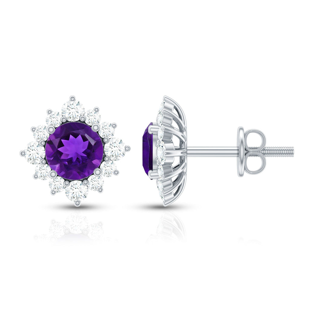 Amethyst Stud Earrings – Diamond Halo Earrings | AAA Quality Violet Gemstone