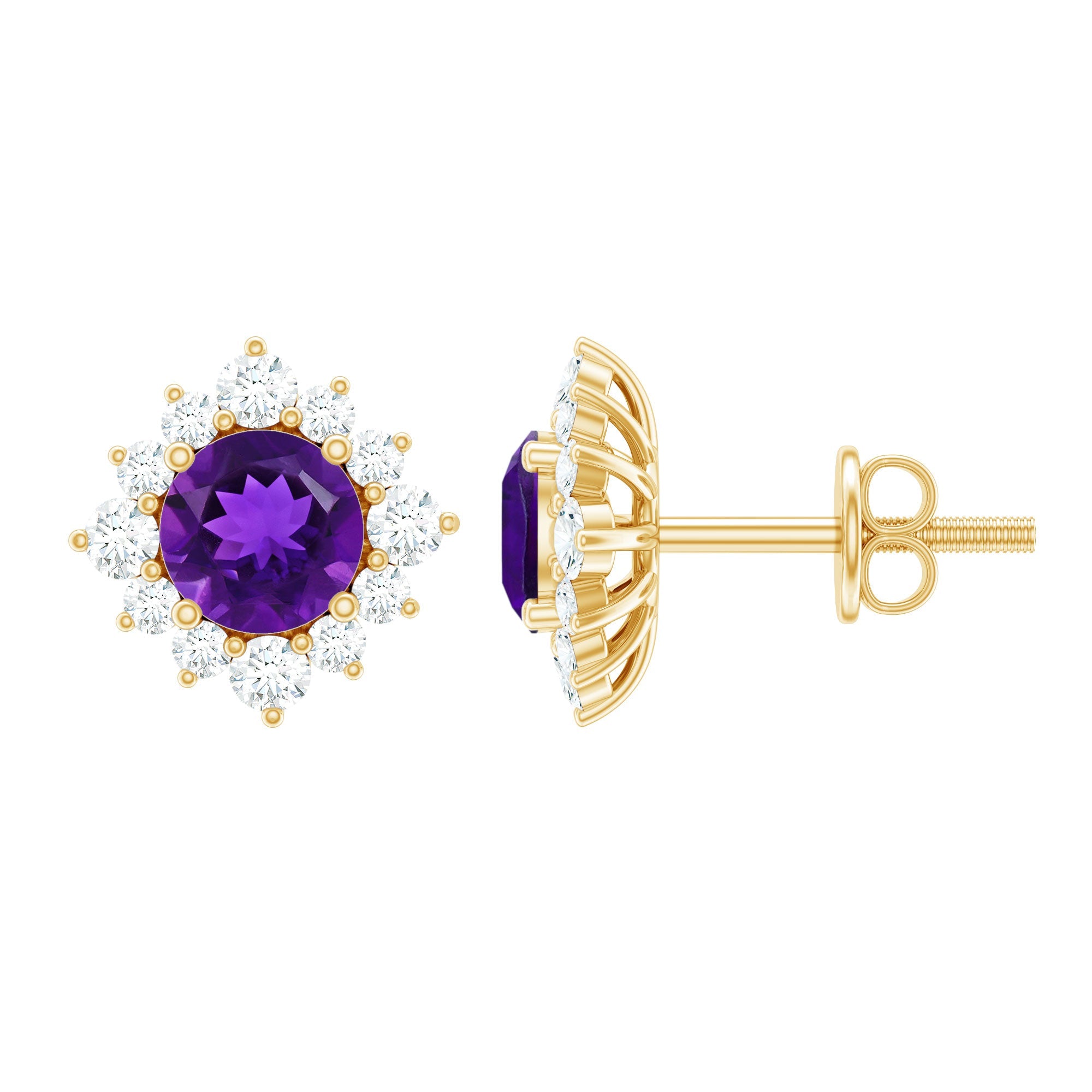 Amethyst Stud Earrings – Diamond Halo Earrings | AAA Quality Violet Gemstone