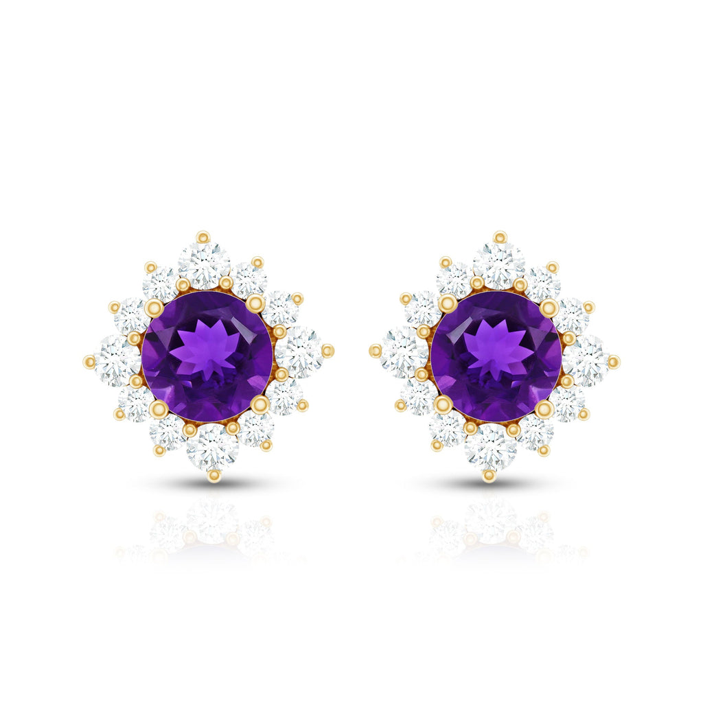 Amethyst Stud Earrings – Diamond Halo Earrings | AAA Quality Violet Gemstone