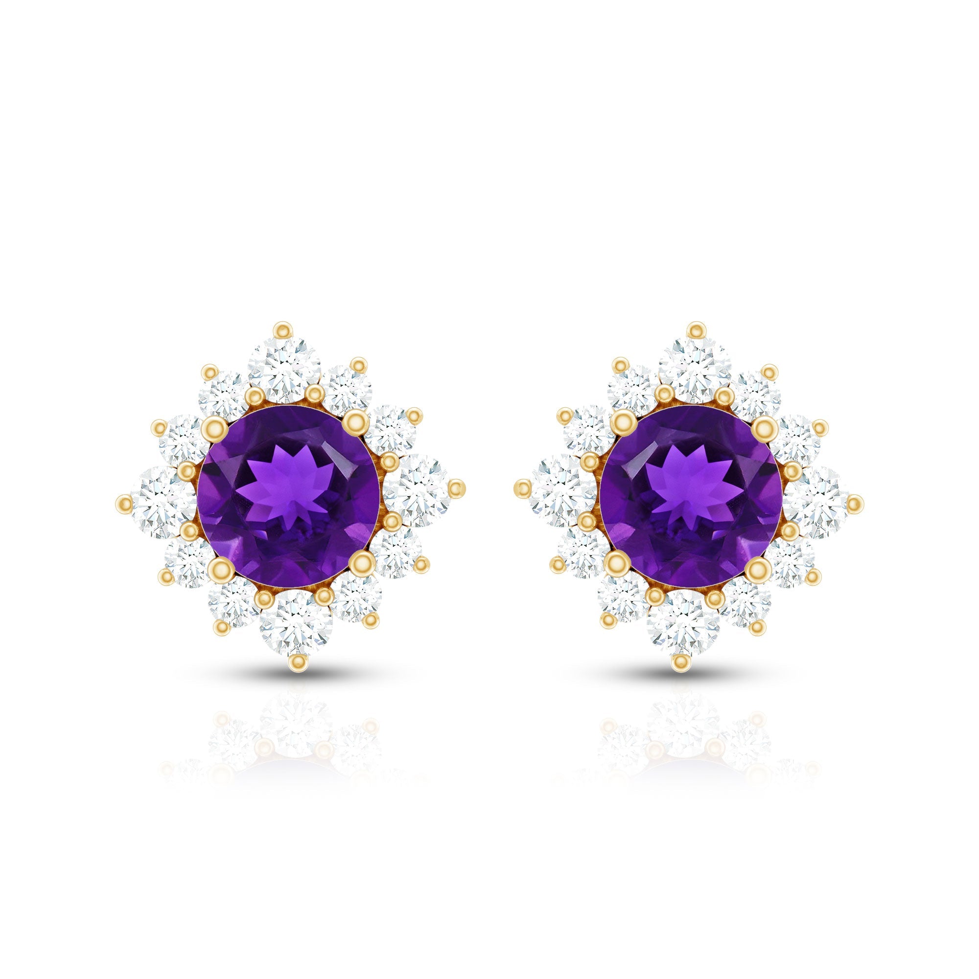 Amethyst Stud Earrings – Diamond Halo Earrings | AAA Quality Violet Gemstone