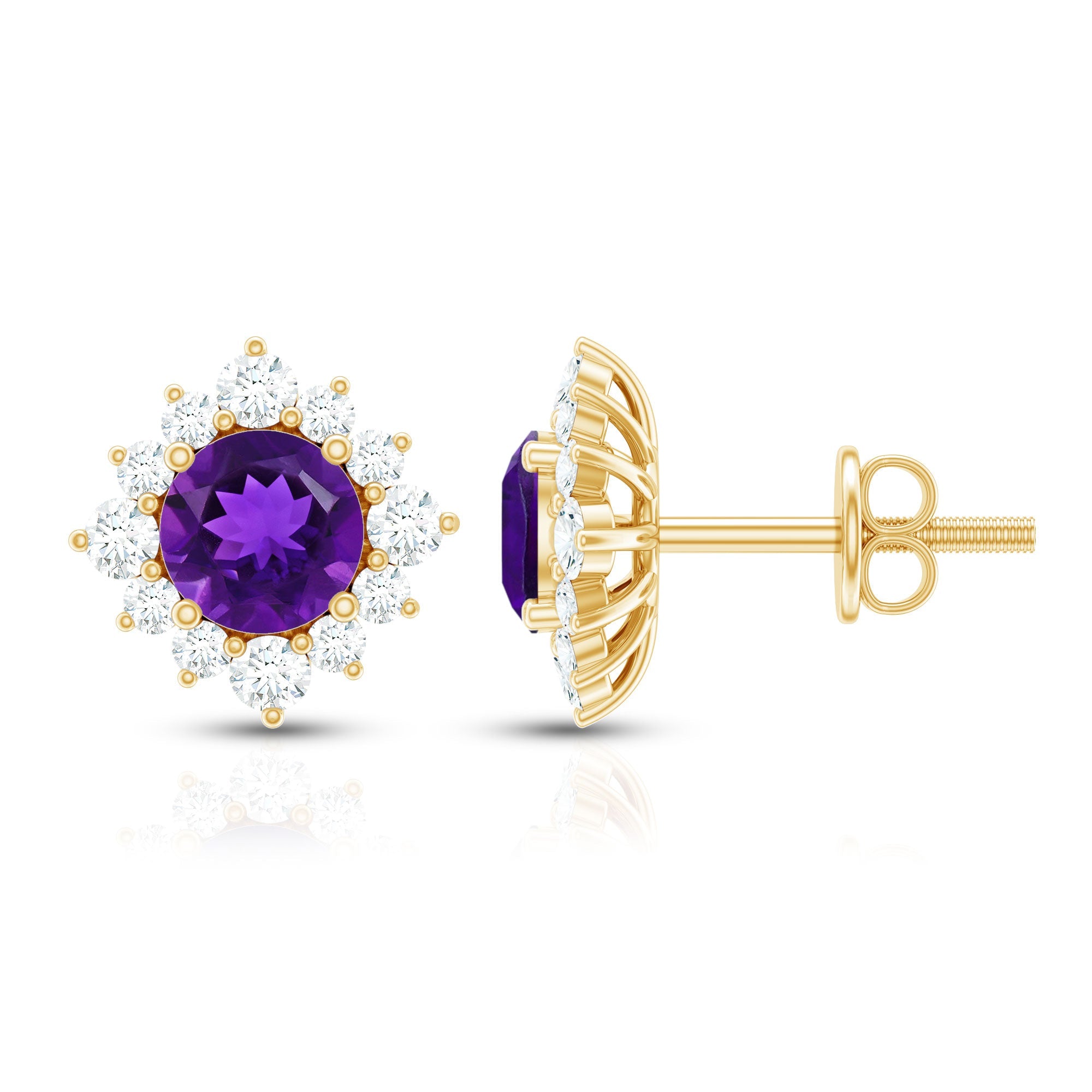 Amethyst Stud Earrings – Diamond Halo Earrings | AAA Quality Violet Gemstone