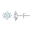 Ethiopian Opal Earrings - Classic 4MM Opal Studs with Diamond Halo Design