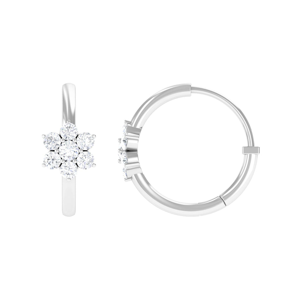 Diamond Flower Hoop Earrings - Real Diamond Cluster, Lightweight Floral Hoops