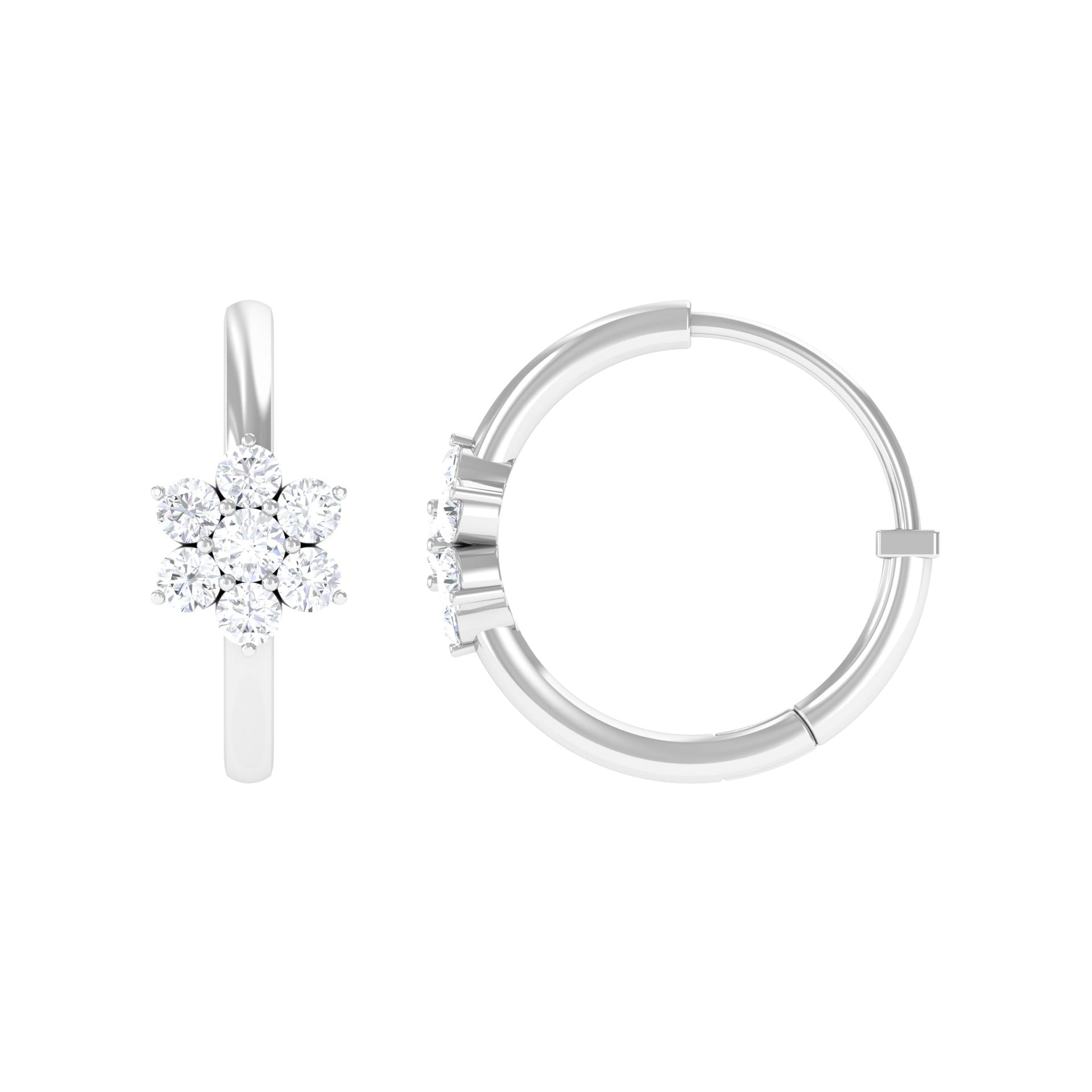 Diamond Flower Hoop Earrings - Real Diamond Cluster, Lightweight Floral Hoops