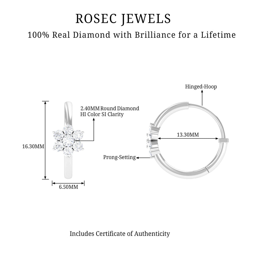 Diamond Flower Hoop Earrings - Real Diamond Cluster, Lightweight Floral Hoops