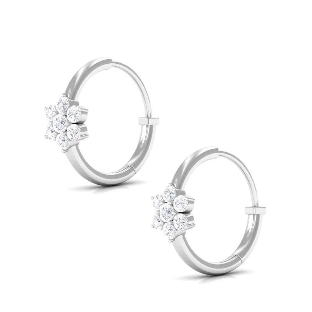 Diamond Flower Hoop Earrings - Real Diamond Cluster, Lightweight Floral Hoops