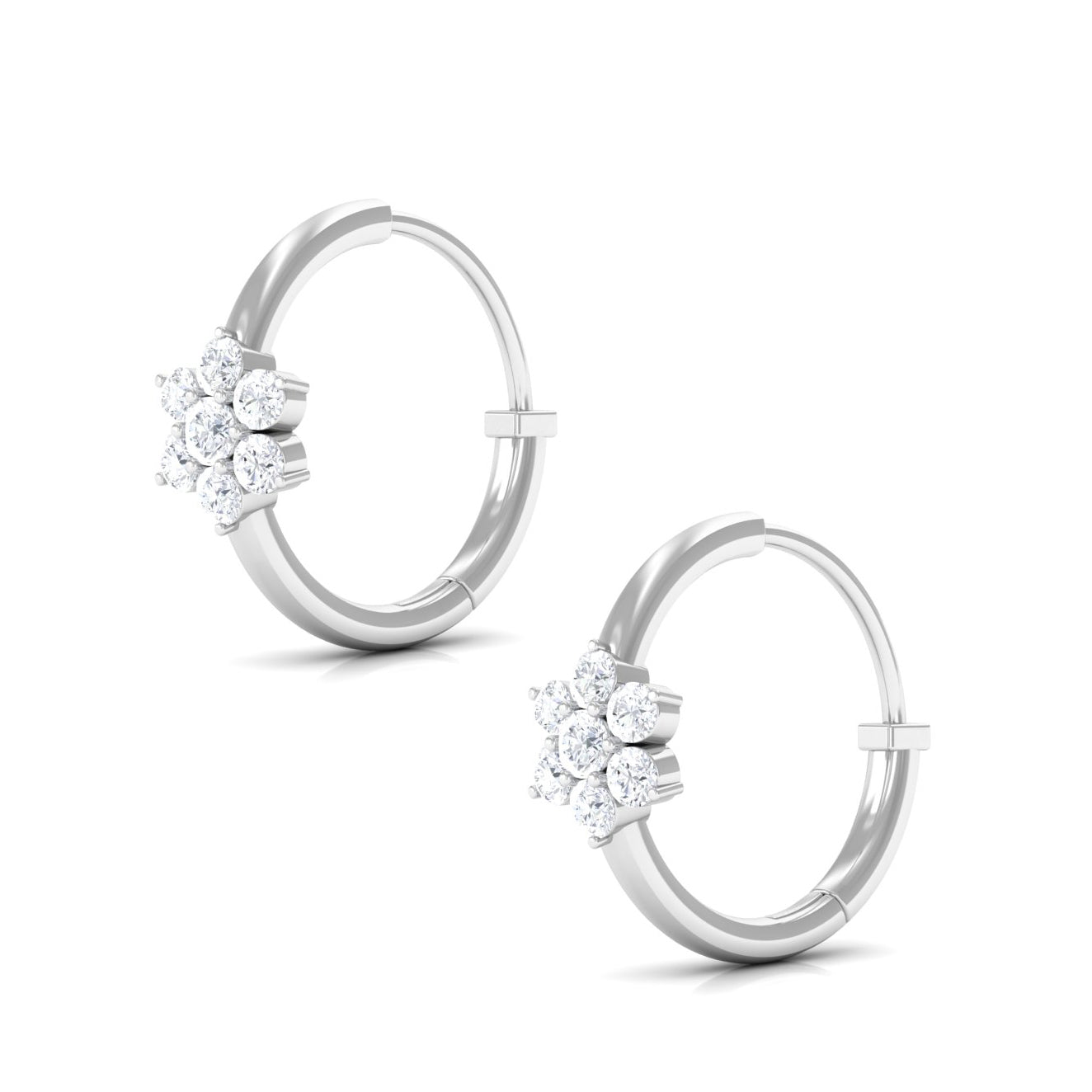 Diamond Flower Hoop Earrings - Real Diamond Cluster, Lightweight Floral Hoops