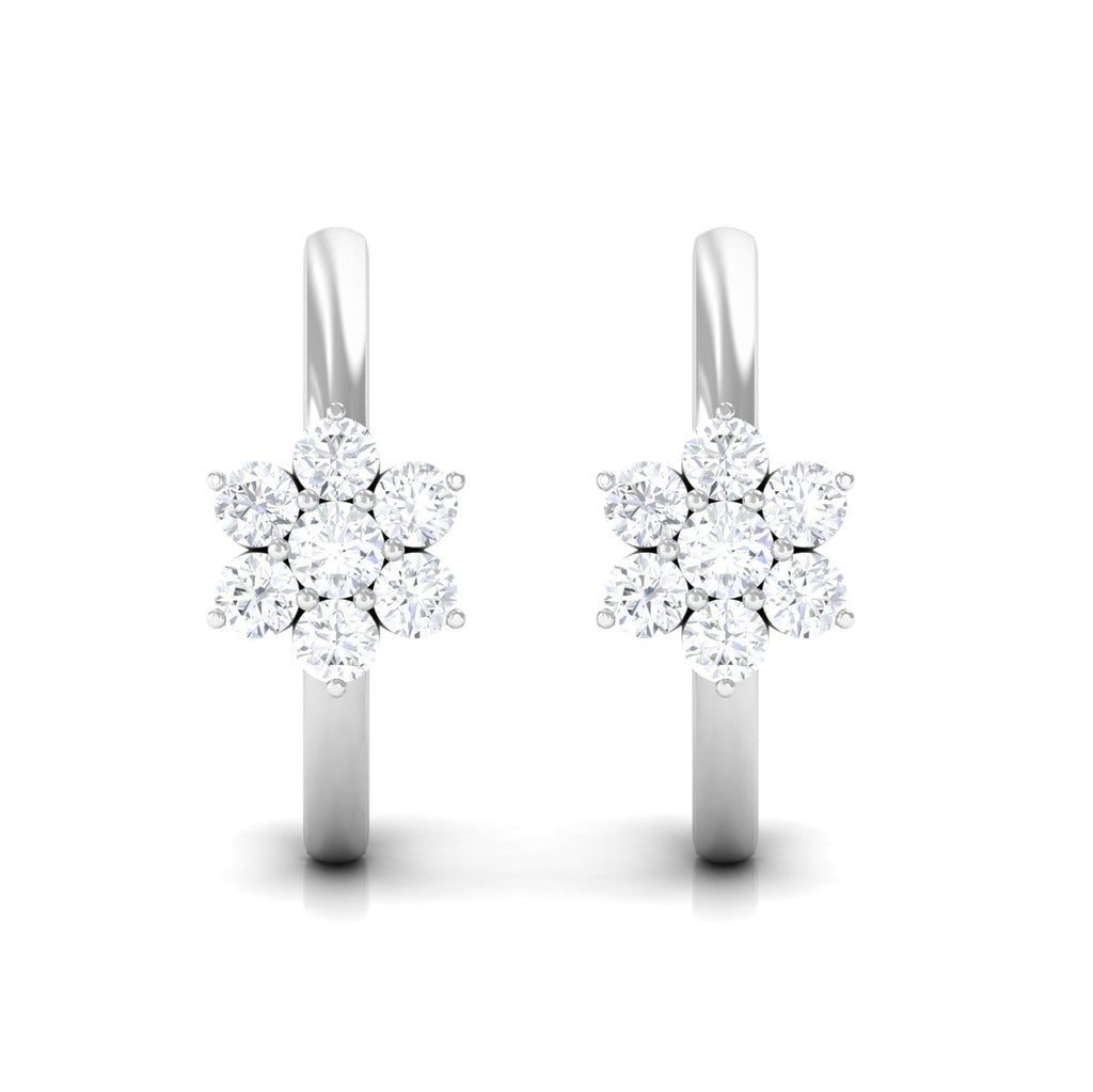 Diamond Flower Hoop Earrings - Real Diamond Cluster, Lightweight Floral Hoops
