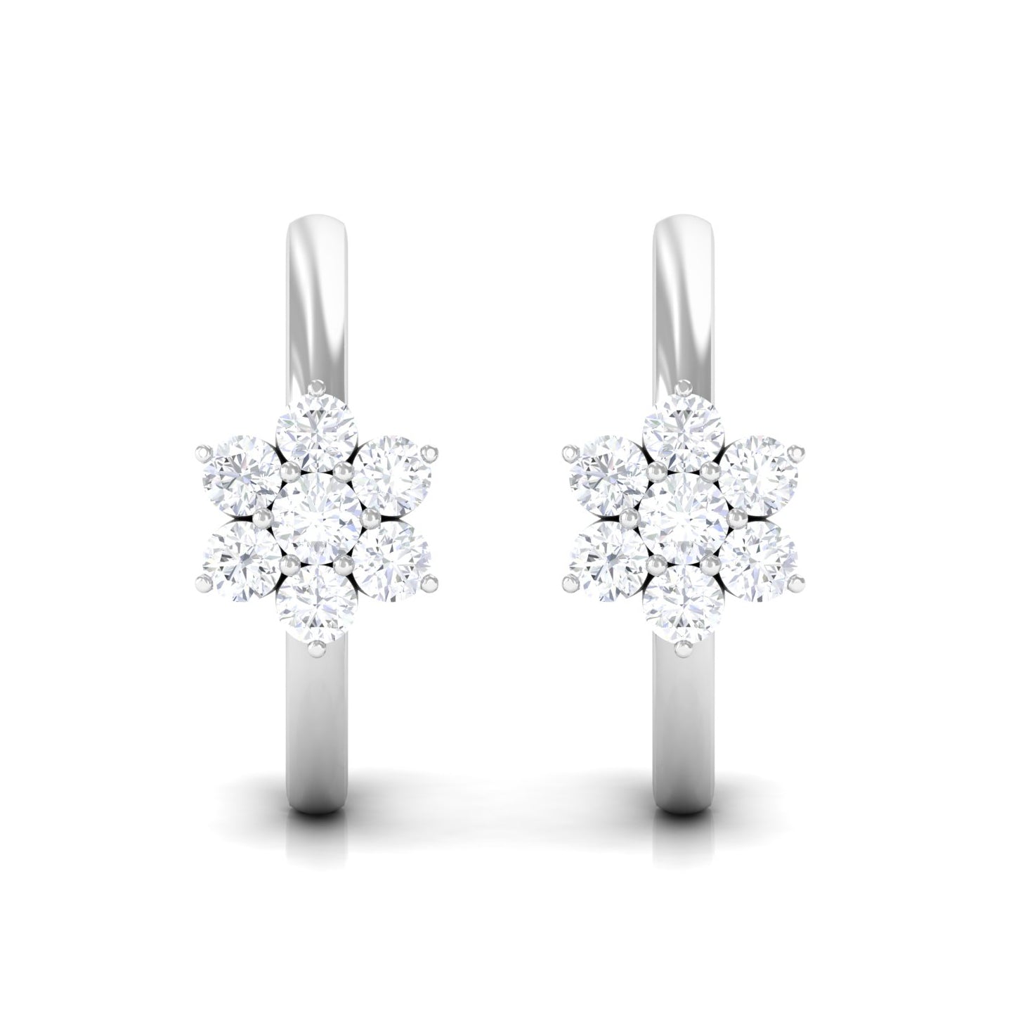 Diamond Flower Hoop Earrings - Real Diamond Cluster, Lightweight Floral Hoops