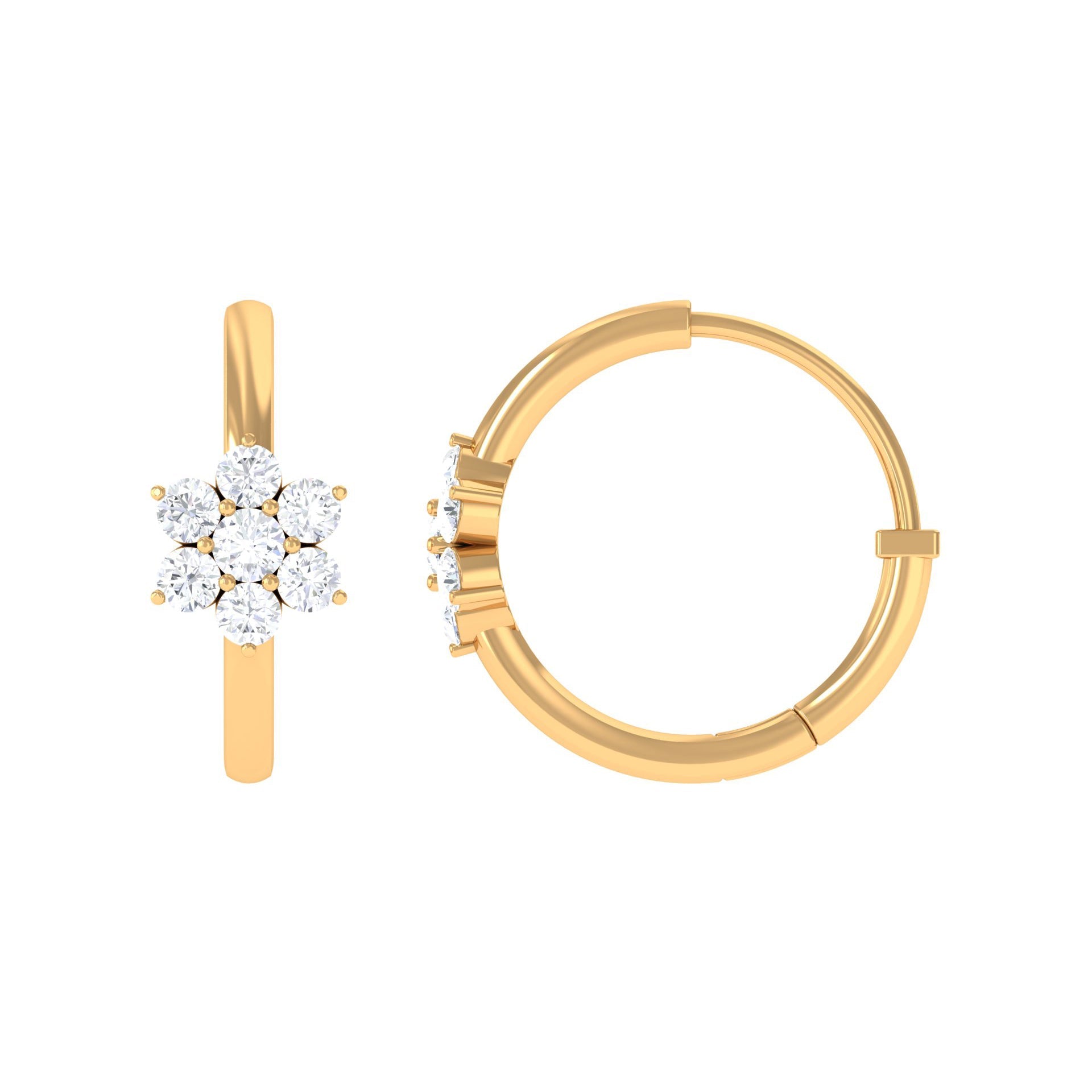 Diamond Flower Hoop Earrings - Real Diamond Cluster, Lightweight Floral Hoops