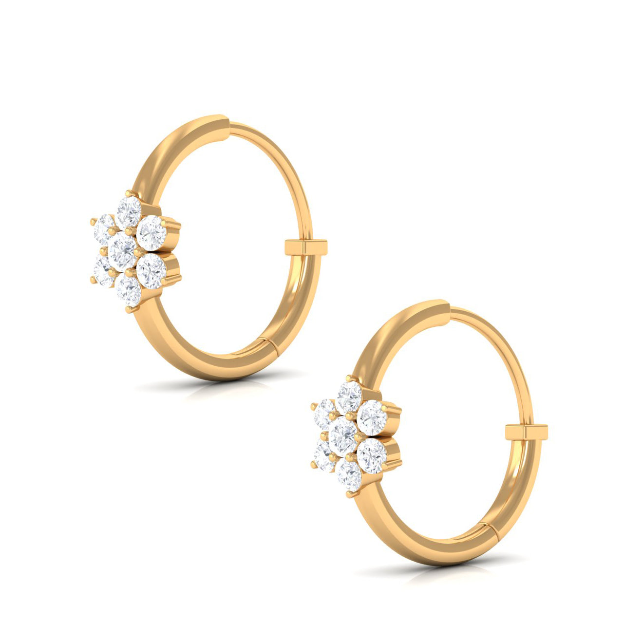 Diamond Flower Hoop Earrings - Real Diamond Cluster, Lightweight Floral Hoops
