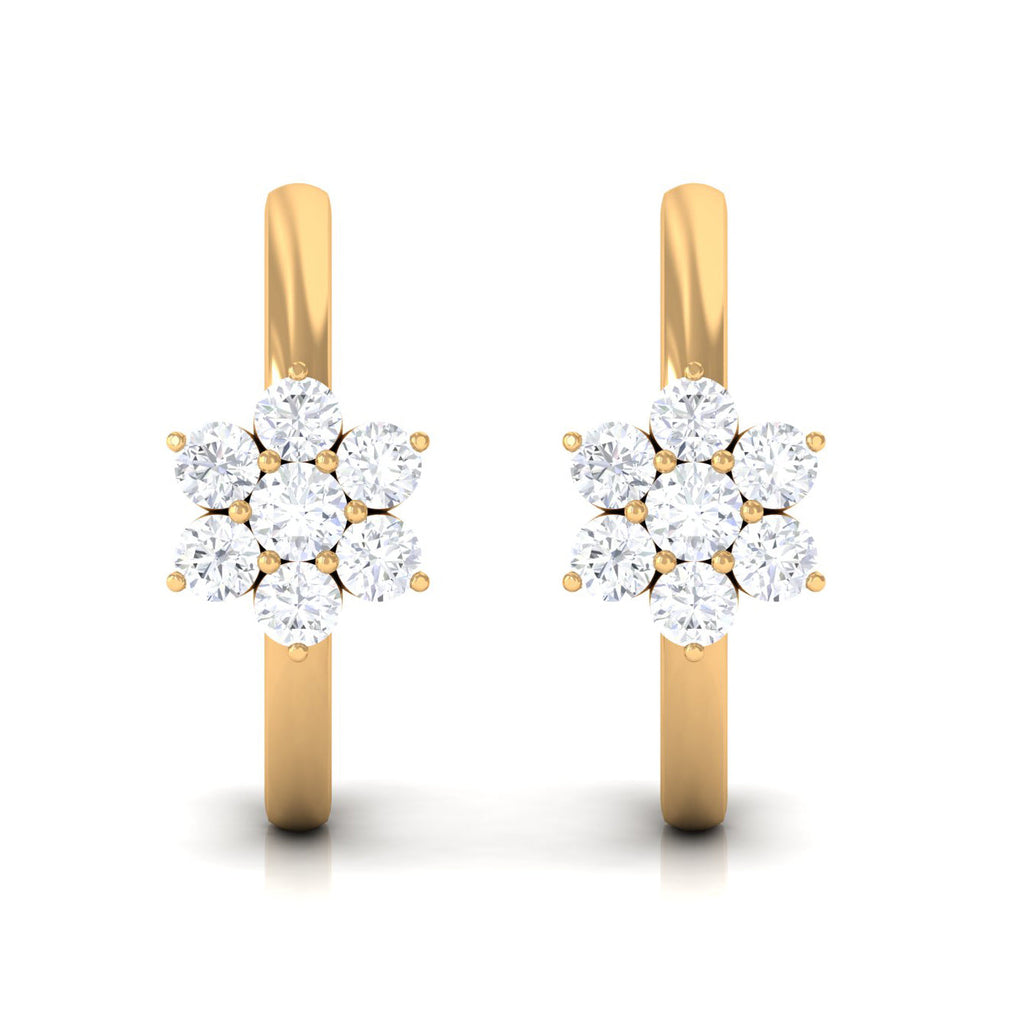 Diamond Flower Hoop Earrings - Real Diamond Cluster, Lightweight Floral Hoops