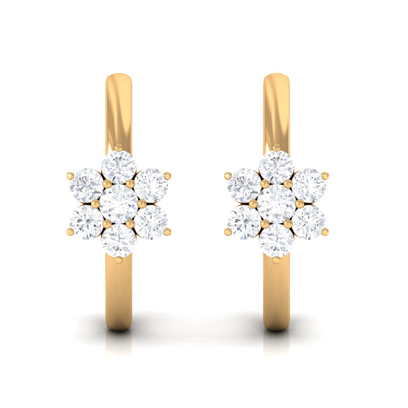 Diamond Flower Hoop Earrings - Real Diamond Cluster, Lightweight Floral Hoops