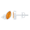 Fire Opal Stud Earrings - Marquise Cut AAA Quality Orange Opal with Diamond Trio Studs